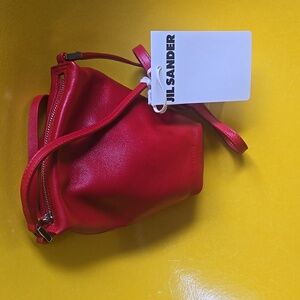 Jil Sander Mini Outlet Scarlet Red leather shoulder bag